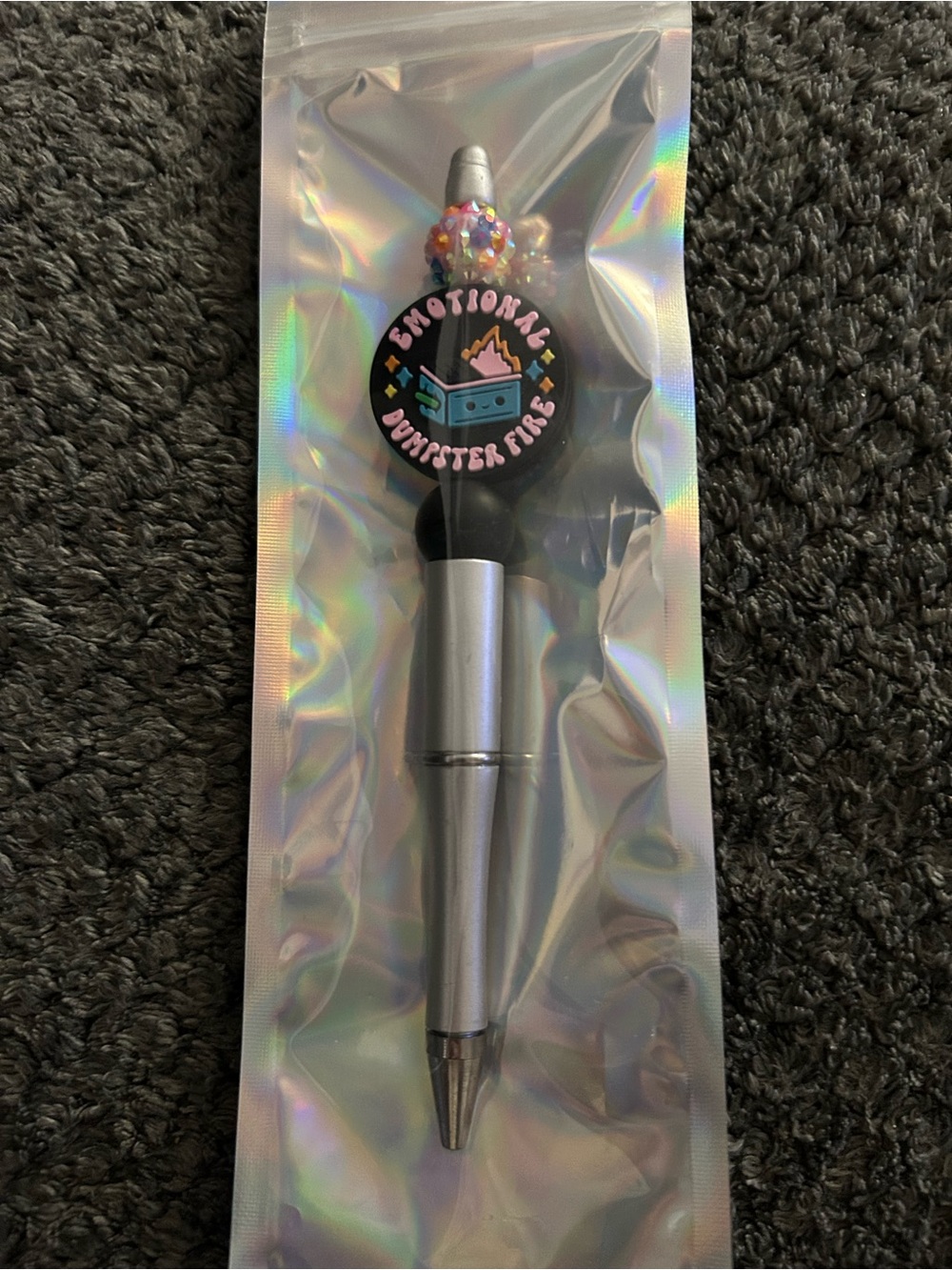 Hand Crafted Silver Pen with Decorative Rainbow Charm
